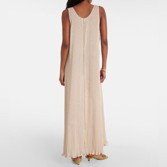 NEW Toteme Plisse Crinkled Scoop-Neck Maxi Dress in Cream Beige | size 32 / US 0 - Picture 3 of 14